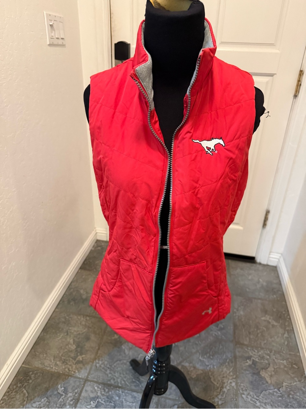 Under Armour Red Quilted Sleeveless Vest with Mustang Patch